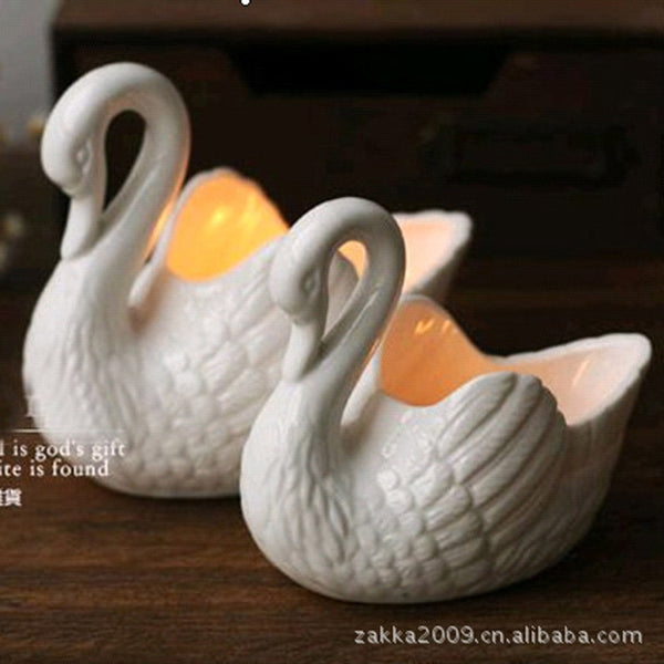 Ceramic Swan Candlestick Candle Holders